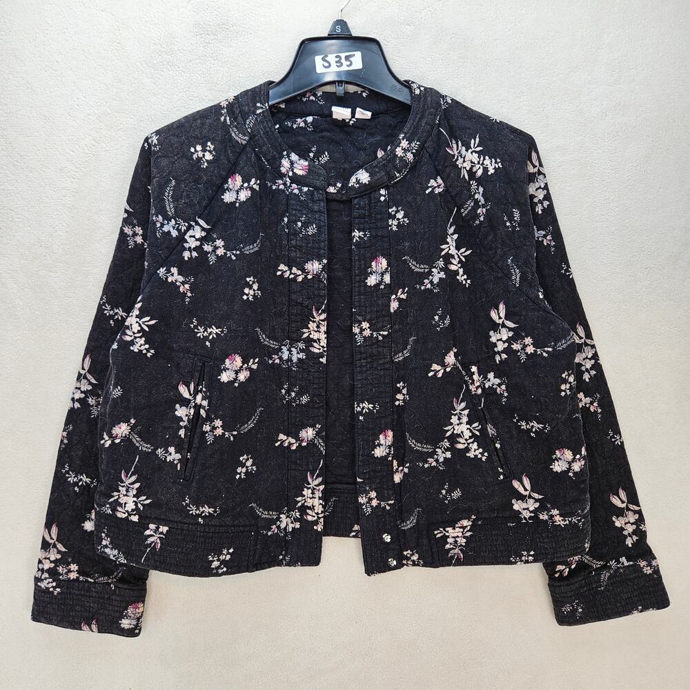 MELROSE & MARKET WOMEN'S MEDIUM JACKET FLORAL CROPPED LIGHTWEIGHT OPEN FRONT BLK